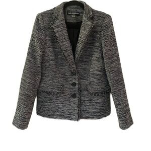 Karl Lagerfeld Paris Tweed Blazer Jacket Coat Tweed Fringe 3Button Size 8 Boucle